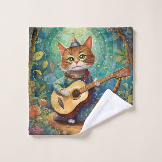 Chaton Jouant de la Guitare (Gant de toilette)