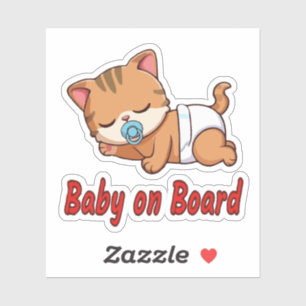 Chaton Mignon Endormi Bébé à Bord Autocollant po