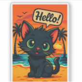 Chaton noir à Sunset Beach - Sticker Die-Cut (Devant)