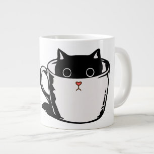 Chaton noir avec nez rouge caché dans une tasse