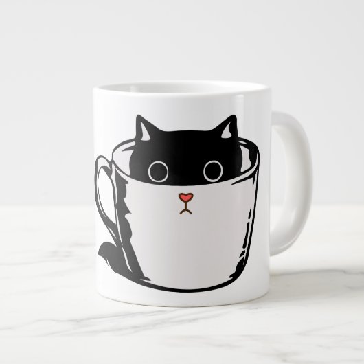 Chaton noir avec nez rouge caché dans une tasse (Devant droit)