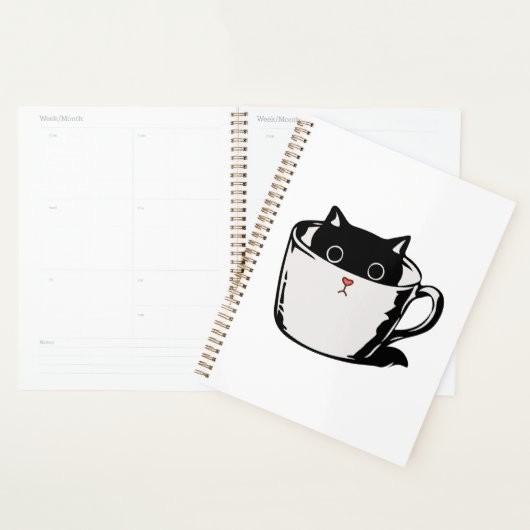 Chaton noir avec nez rouge caché dans une tasse (Devant avec enveloppe)