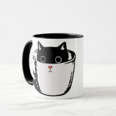 Chaton noir avec nez rouge caché dans une tasse (Devant gauche)