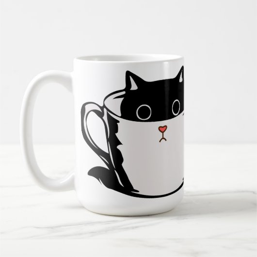 Chaton noir avec nez rouge caché dans une tasse (Gauche)