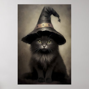 Chaton noir dans une impression de chapeau de sorc