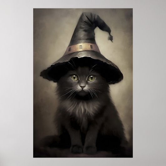 Chaton noir dans une impression de chapeau de sorc (Devant)