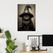 Chaton noir dans une impression de chapeau de sorc (Bureau à domicile)