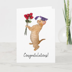 Chaton orange avec carte de graduation Roses rouge