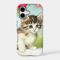 Chaton vintage blanc et Brown avec fleurs