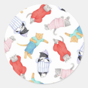 CHATONS EN PYJAMA Autocollants Ronds GROS