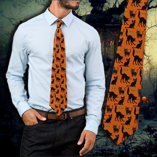 Chatons Halloween aux yeux verts cravate orange