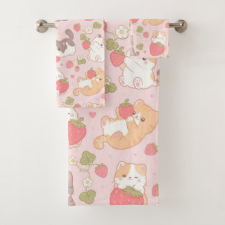 Chatons Mignons et Motif de Fraise Douce