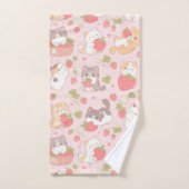 Chatons Mignons et Motif de Fraise Douce (Serviette à main)