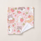 Chatons Mignons et Motif de Fraise Douce (Gant de toilette)