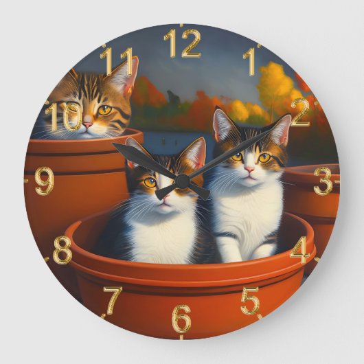 Chatons Plante Pot, horloge murale (Recto)