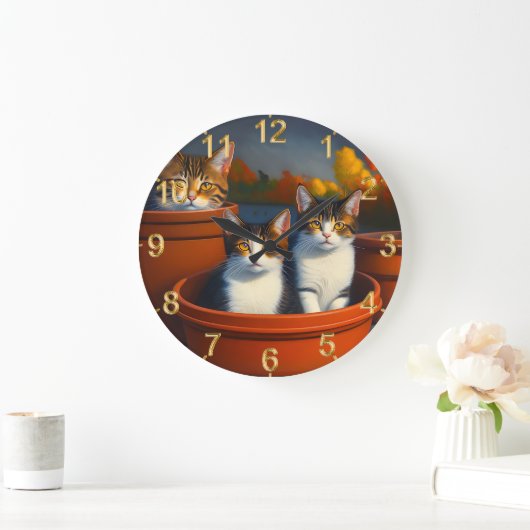 Chatons Plante Pot, horloge murale (Maison)