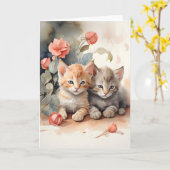 Chatons Tabby Aquarelle Câlinant Fleurs Carte (Fleur jaune)