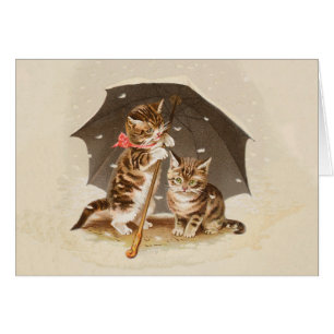 Chatons vintage sous un parapluie, art antique de