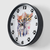 Chatons Whimsical Aquarelle Horloge murale (Angle)