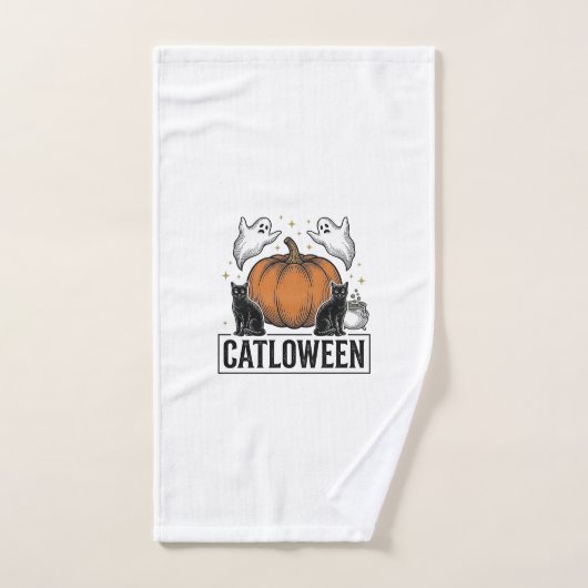 Chatoween Chat Noir Fantôme Halloween Conception V (Serviette à main)