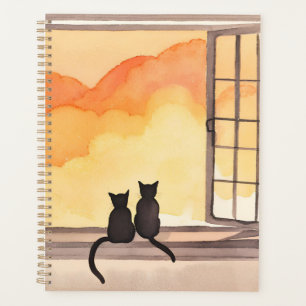 Chats à la fenêtre   Silhouette aquarelle au couch