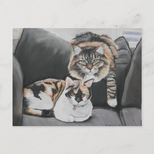 Chats accrochant la carte postale Art (Devant)