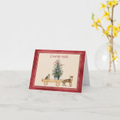 Chats amusants avec carte de vacances Wagon (Fleur jaune)