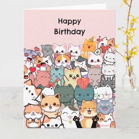 Chats amusants Bonne carte d'anniversaire personna (Fleur jaune)