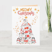 Chats amusants Xmas Arbre Meowy Noël Carte pliée (Devant)