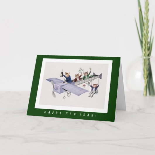 Chats apportant du Champagne Bonne Carte de Nouvel (Devant)