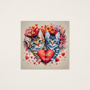 Chats aquarelle au coeur