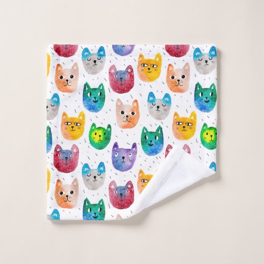 Chats aquarelles et amis (Gant de toilette)