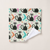 Chats atomiques noirs du milieu du siècle avec Boo (Gant de toilette)