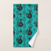 Chats atomiques noirs du milieu du siècle sur Ogee (Serviette à main)