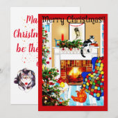 Chats autour Cosy Heart avec la carte de Noël Feu (Devant / Derrière)