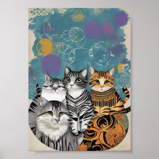 Chats Boho Abstraits Imprimer Poster de décoration (Devant)