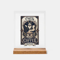 Chats Café Répéter Chat Café Vintage Vector Art S