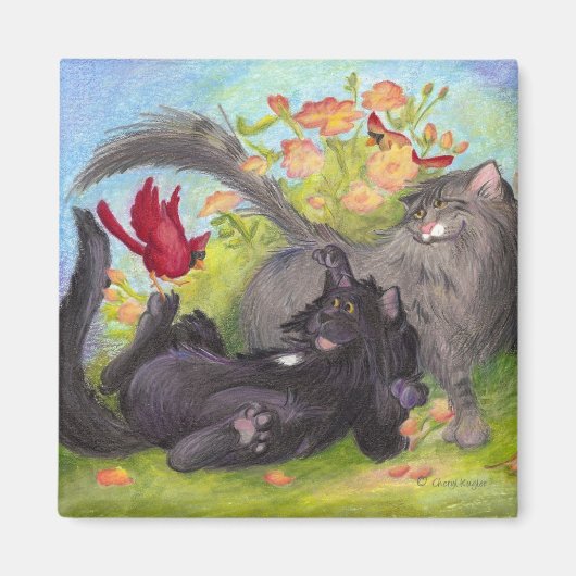 Chats, cardinaux et Roses / Magnet (Devant)