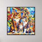 Chats colorés expressionnistes abstraits sur toile (Recto)
