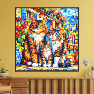 Chats colorés expressionnistes abstraits sur toile