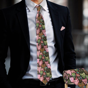 Chats cool Cravate Motif sans couture - Rose et ve