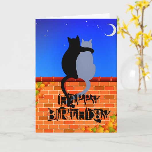 Chats cool sur la carte d'anniversaire du mur (Fleur jaune)