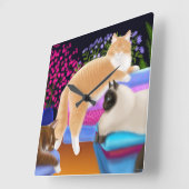 Chats couchés dans la blanchisserie propre Horloge (Angle)