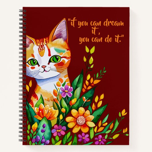 chats coupés et fleurs carnet en spirale (Devant)