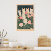 Chats dans des fleurs impression d'art japonais vi (Cuisine)