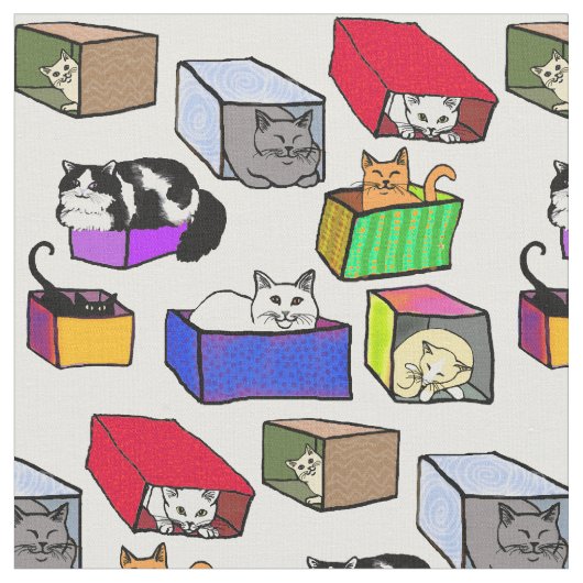 Chats dans le tissu coloré de boîtes (Fermer)