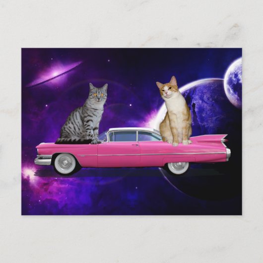 CHATS DANS L'ESPACE SUR UNE CARTE POSTALE CADDY RO (Devant)