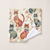 Chats dans un Motif d'aquarelle chinois (Gant de toilette)