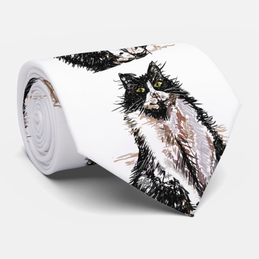 Chats de chat Tuxedo Cravate noir blanc rayé (Roulé)