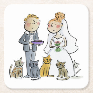 Chats de couple de mariage sous-verre en papier